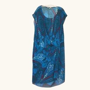 DKNYC 2X Teal Abstract Ikat Overlay Dress w/ Slip | Artsy Statement | Plus Size